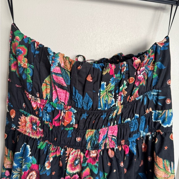 Anthropologie Black Strapless Maxi Dress with Pink, Purple & Yellow Floral Print - Picture 8 of 11